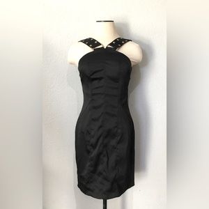 XOXO Black Satin/Spandex Mini Dress with Studs, Size 3/4